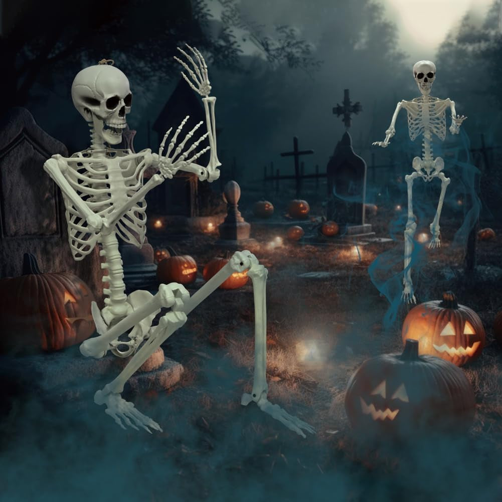 5.4Ft/165Cm Halloween Skeleton, Halloween Life Size Full Body Skeleton with Movable Joints for Halloween Indoor Outdoor Haunted House Decorations