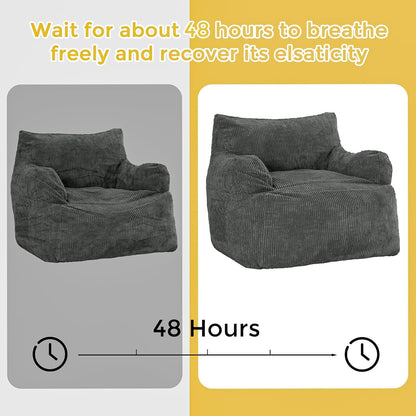 Giant Bean Bag Chair, Stuffed Bean Bag Couch with Filler Big Lazy Sofa Accent Chair with Pocket, Large Living Room Bean Bag Chair for Adults Floor Chair for Chatting, Reading, Dark Grey
