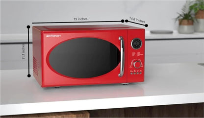 MWRG0901RD Retro Compact Countertop 800W Microwave Oven with 1,000W Grill Function, LED Display 5 Power Levels, 8 Auto Menus, Glass Turntable and Child Safe Lock, 0.9 Cu. Ft, Red