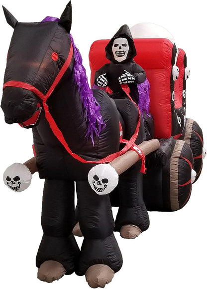 12 Foot Long Halloween Inflatable Carriage with Skeleton Ghost Skull Lights Decor Outdoor Indoor Holiday Decorations, Blow up Lighted Yard Decor, Lawn Inflatables Home Family Outside