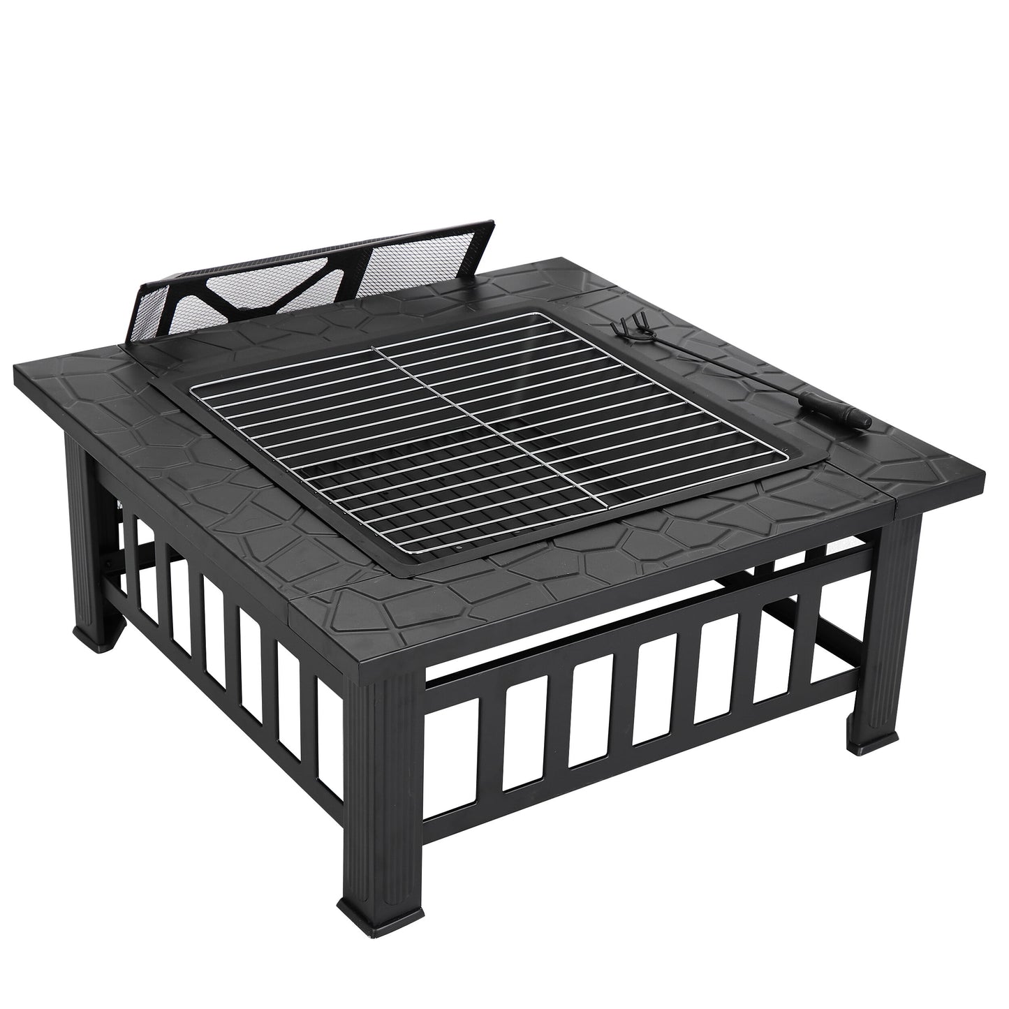 32" Outdoor Fire Pit Square Metal Firepit Patio Garden Stove Wood Burning - Design By Technique