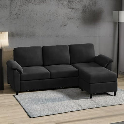 79" Modern Sectional Sofa Couch, Convertible L Shaped Couch with Reversible Ottoman, 3-Seat Sofa Sectional with Removable Armrest for Living Room, Apartment, Small Space, Black