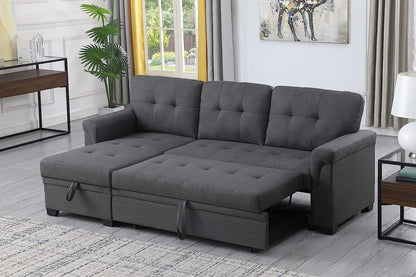 Lucca 84" W Dark Gray Linen Reversible Sleeper Sectional Sofa with Storage Chaise