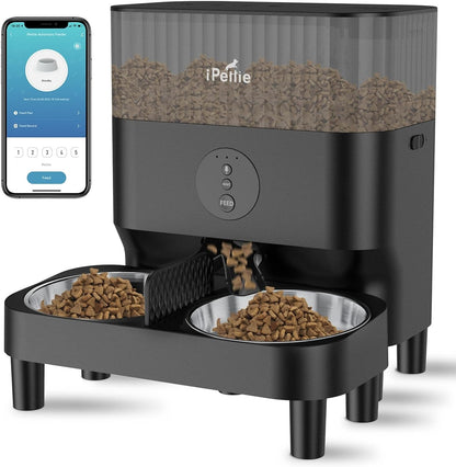 Automatic Wifi Pet Feeder for 2 Pets, 5L/21 Cup Capacity, 1-10 Meals per Day, Adjustable Bowl Height, Smart Dog Cat Feeder with 2 Stainless Steel Bowls, Voice Recording, 2.4G Wifi App Control