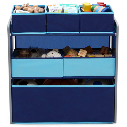 Design and Store 6 Bin Toy Organizer, Grey/Blue