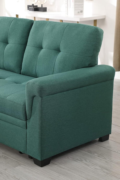 Lucca Green Linen Reversible Sleeper Sectional Sofa with Storage Chaise