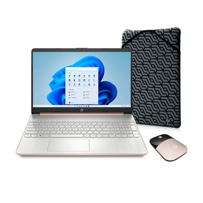 15.6" Laptop, AMD Athlon N3050 Processor, 4GB RAM, 128GB SSD, Rose Gold, Wireless Mouse, Sleeve, Windows 10 Home in S Mode with Microsoft 365, 15-Ef1073Wm