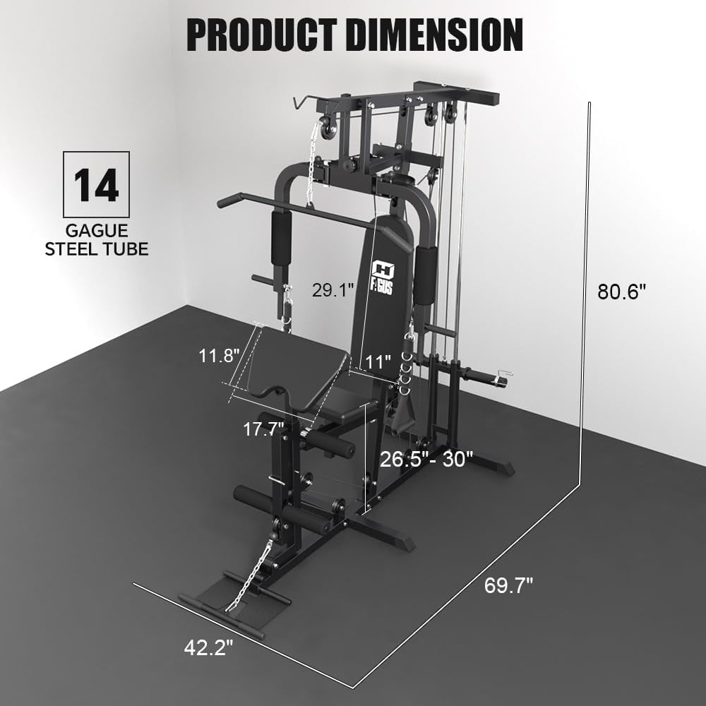 Home Gym Workout Station, Multifunctional Home Gym System with Leg Extension, Leg Press, Preacher Curl and Full Body Exercise Accessories, Plate Loaded Strength Training Machine