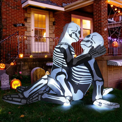 6.5 FT Long Halloween Inflatables Skeleton Outdoor Decorations Blow up Yard Cuddling Couple Lovers with Built-In Leds for Garden Lawn Indoor Party Decor