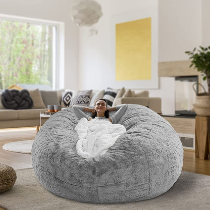 Bean Bag Chair Cover(It Was Only a Cover, Not a Full Bean Bag) Chair Cushion, Big round Soft Fluffy PV Velvet Sofa Bed Cover, Living Room Furniture, Lazy Sofa Bed Cover,5Ft Brown