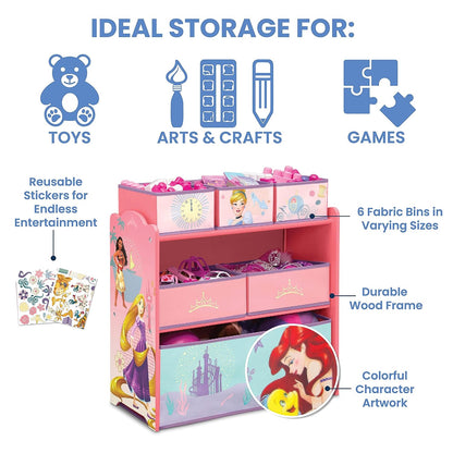 Design & Store 6 Bin Toy Storage Organizer, Disney Princess