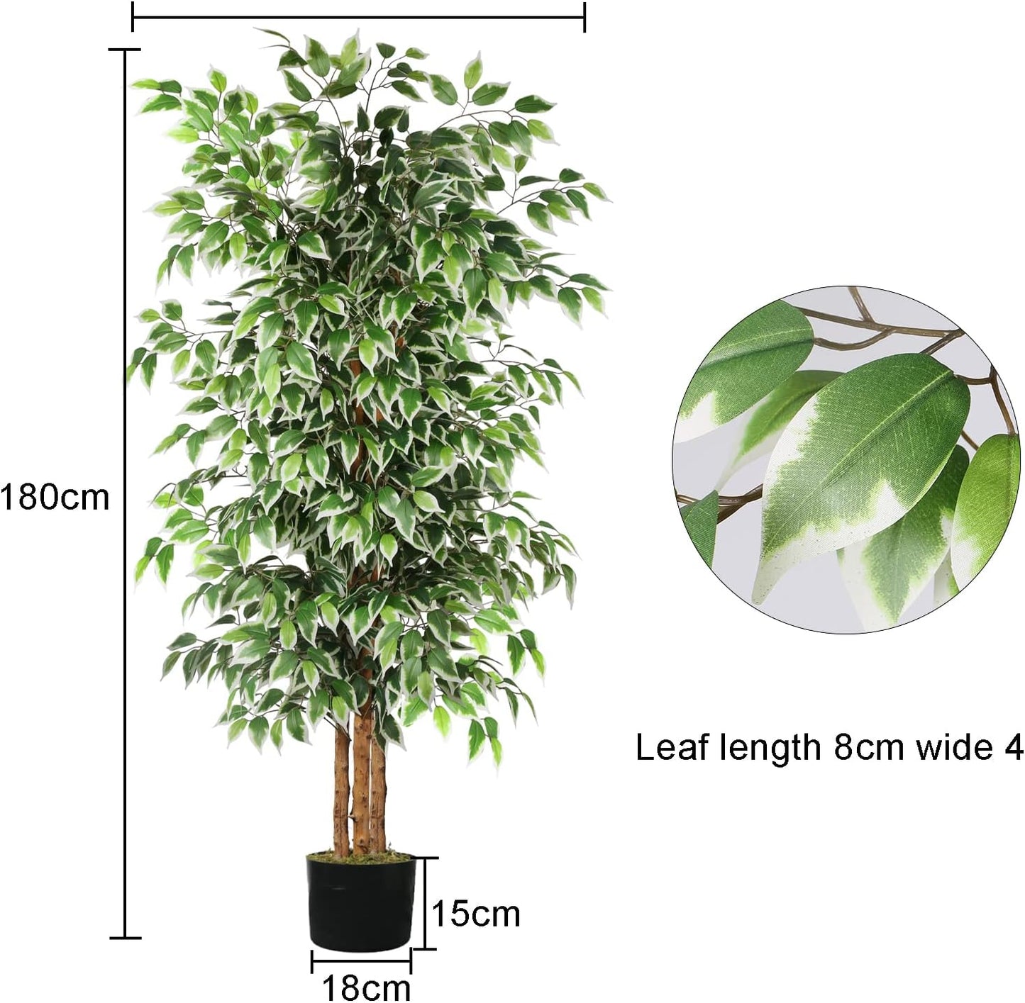 6Ft Artificial Tree Ficus, Tall Faux Trees Indoor with Natural Trunk and Fake Silk Tree Fake Plants for Summer Home Decor Living Room Outdoor Balcony House Office (Included Dried Moss)