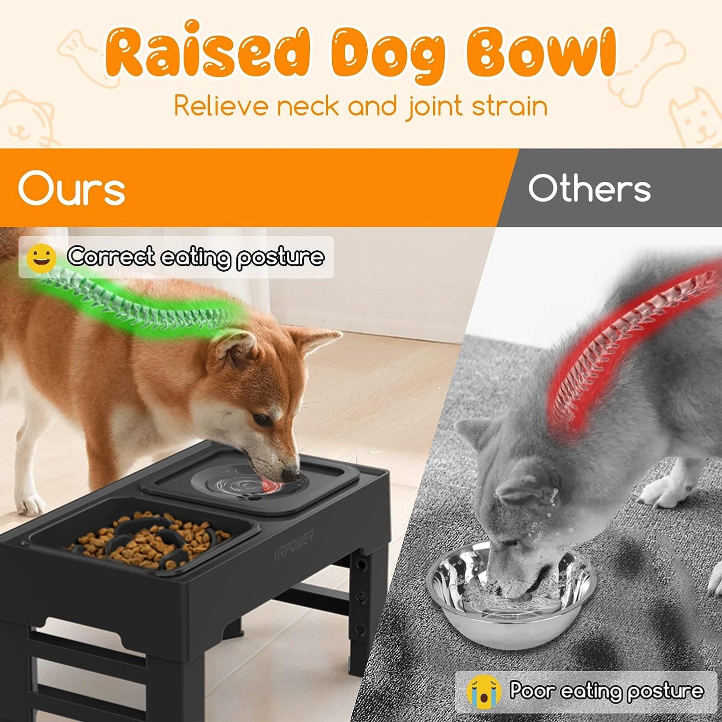 2-In-1 Elevated Slow Feeder Dog Bowls with No Spill Dog Water Bowl 4 Height Adjustable Raised Dog Bowl Non-Slip Dog Food and Water Bowls with Stand for Small Medium Large Dogs, Cats and Pets