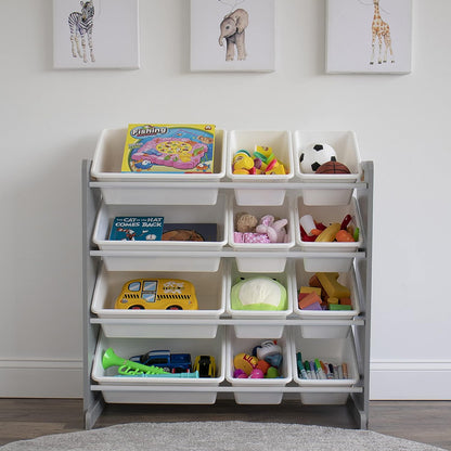 , Grey/White Kids Toy Organizer with 12 Storage Bins, Toddler