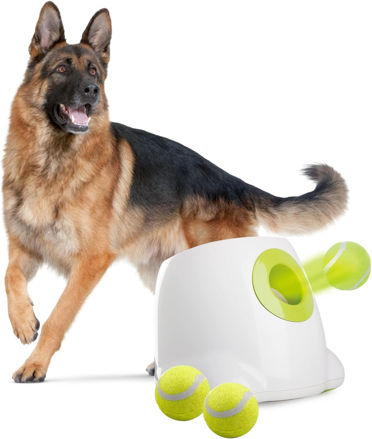 Automatic Ball Thrower for Dogs, Interactive Dog Ball Launcher Machine, Rechargeable Fetch Toy with 6 Tennis Balls Included, Adjustable Launch Distance, Ideal for Medium and Large Dogs