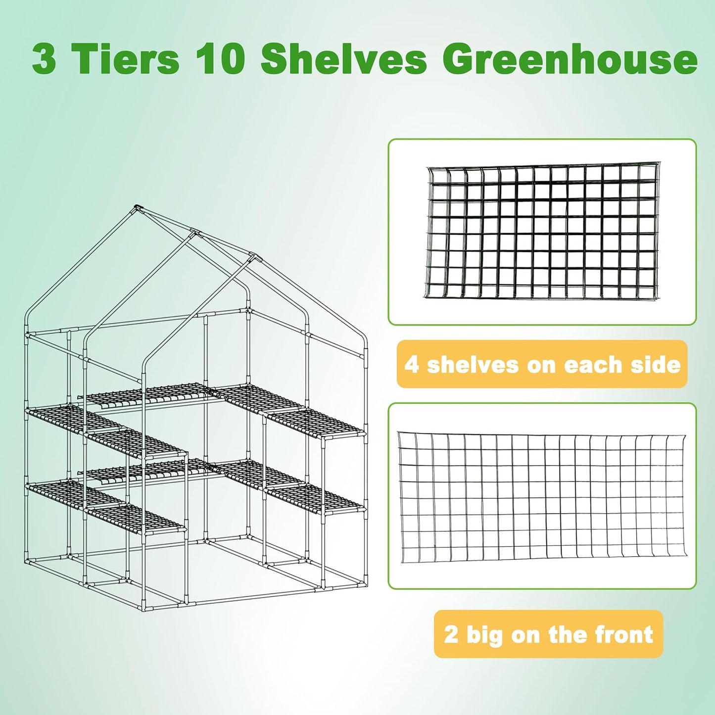 Walk-In Greenhouse for Outdoors, 57X61X80 Inch Large Greenhouse, 3 Tiers 10 Shelves Mini Green House Kit with Observation Windows Roll-Up Door Zipper, Plant Garden Hot House for Herbs, Flowers - Design By Technique