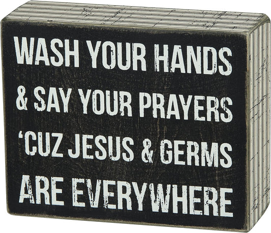 Pinstripe Trimmed Box Sign, 4-Inch by 5-Inch, Jesus & Germs