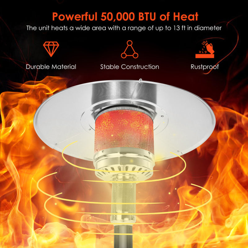 50000 BTU Stainless Steel Propane Patio Heater with Trip over Protection