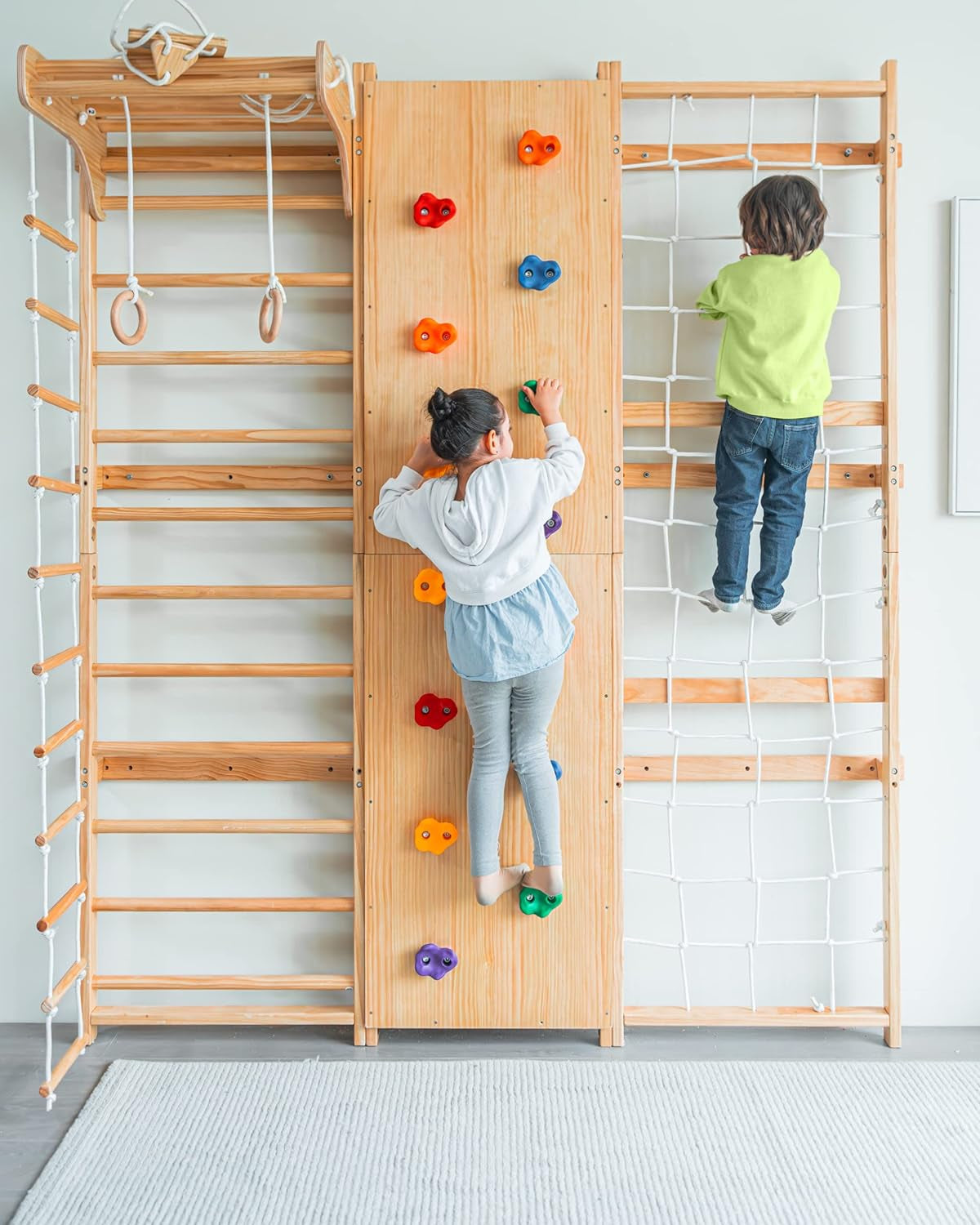 Walnut 9-In-1 Swedish Ladder Wall Gym Set