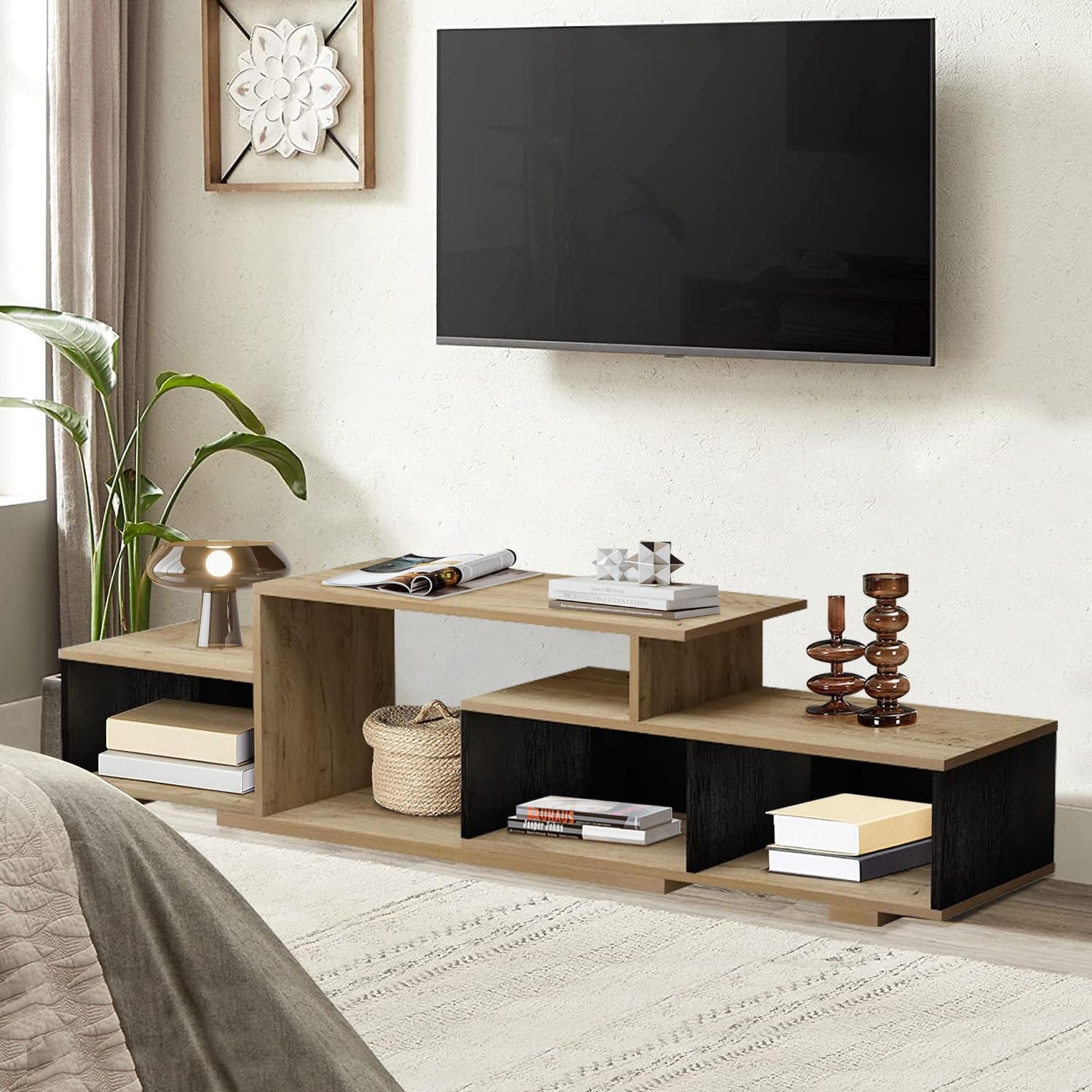 Modern Floating TV Stand with 3 Fabric Drawers and Shelf, Wooden Finish TV Console Television Stands Living Room TV Cabinet Wall Mounted Media Entertainment Center (Brown, 63" W)