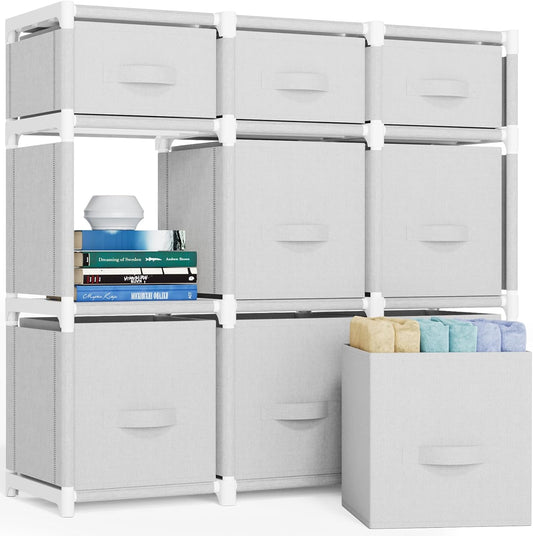 9 Cube Storage Organizer, Closet Organizers and Storage, Cube Storage Shelf, Easy to Assemble with Storage Drawers, DIY Closet Cube Organizer for Bedroom, Dorm Room, Living Room - White