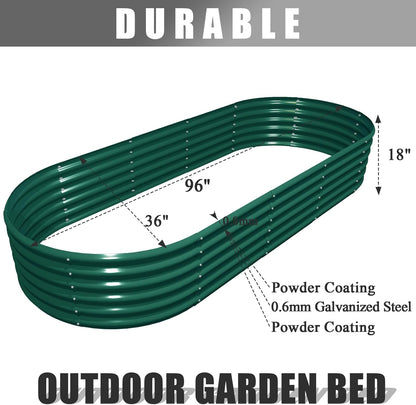 4 Pack 8X3X1.5Ft Galvanized Raised Garden Bed Kit Oval Metal Ground Planter Box Outdoor Bottomless Planter Raised Beds for Vegetables Flowers Herbs Fruits, Green