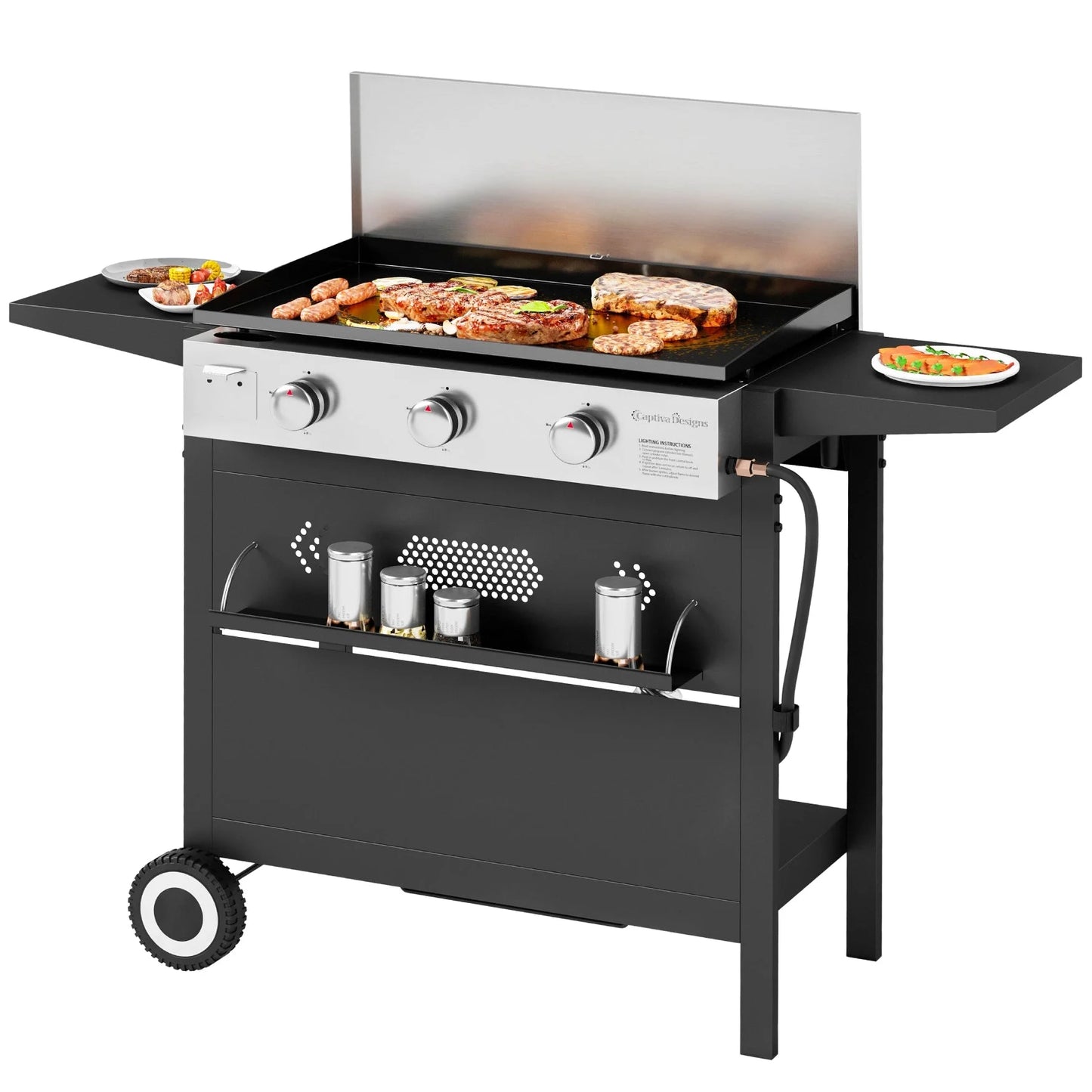 3-Burner Propane Gas Griddle Outdoor Flat Top Gas Grill Can Be Detached Table Top Griddle for Camping