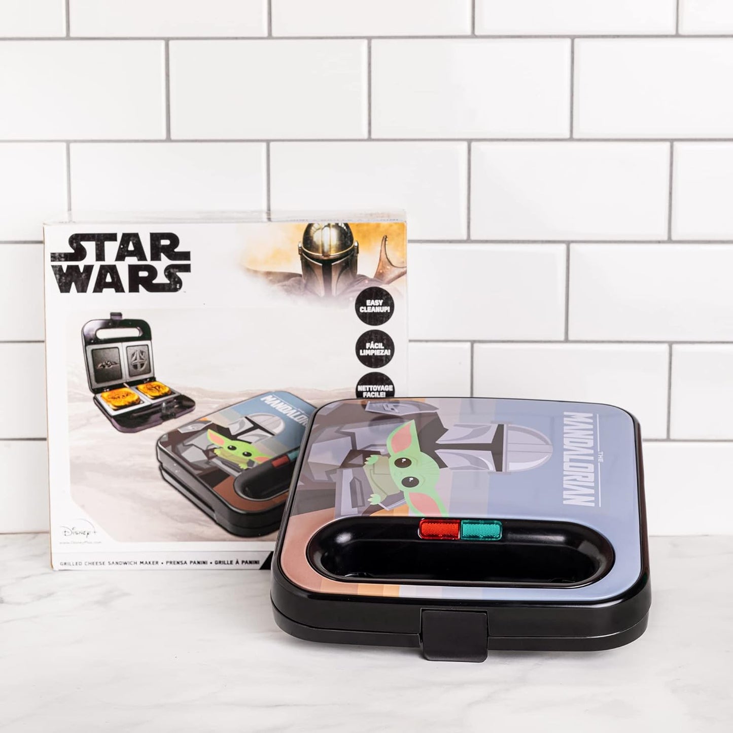 the Mandalorian Grilled Cheese Maker- Panini Press and Compact Indoor Grill- Baby Yoda and Mando Sandwich