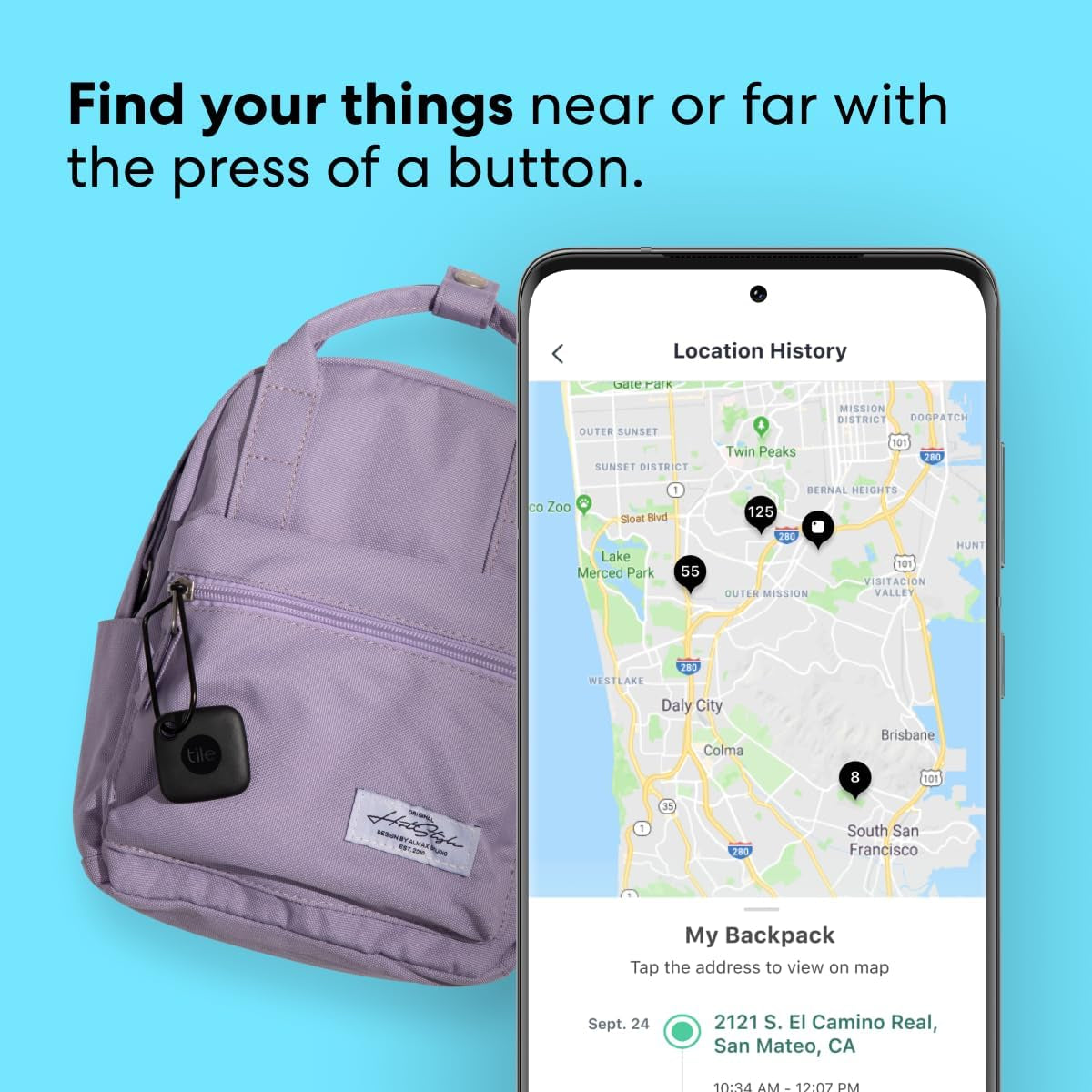 Mate 1-Pack. Black. Bluetooth Tracker, Keys Finder and Item Locator for Keys, Bags and More; up to 250 Ft. Range. Water-Resistant. Phone Finder. Ios and Android Compatible.