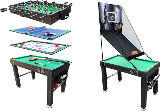 Minotaur 48" 5-In-1 Multi-Game Table - Combo Game Table Set - Foosball, Glide Hockey, Billiards/Pool, Table Tennis, and Basketball for Home, Game Room, Friends and Family!