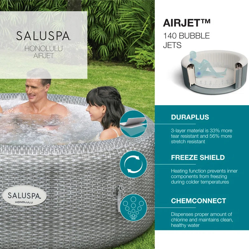 Honolulu Saluspa 6 Person Inflatable round Hot Tub Spa with 140 Airjets