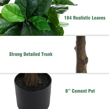 Fiddle Leaf Fig Tree 6Ft Tall Artificial Tree in Plastic Pot Fake Ficus Lyrata Plants with 184 Decorative Fiddle Leaves Faux Fig Trees for Home Office Living Room Decor Indoor Outdoor