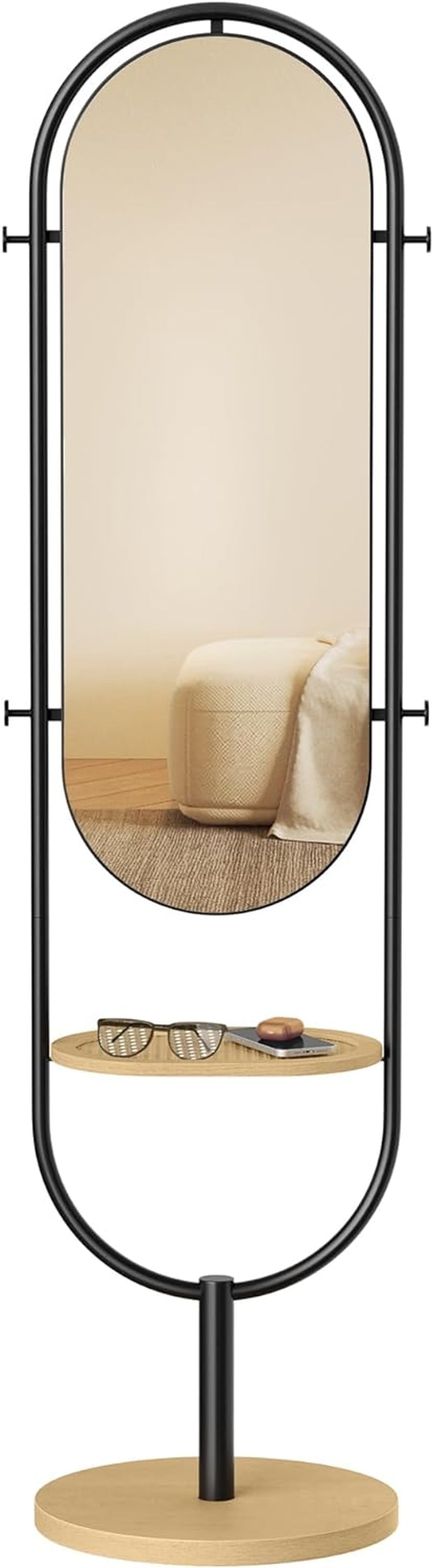 Full-Length Floor Mirror, 3-In-1, Modern Standing Full Body Mirror, Inspired by Original Award-Winning Design, 16.5 X 18.9 X 68.9 Inches, Living Room, Bedroom, Oak Beige and Ink Black - Design By Technique