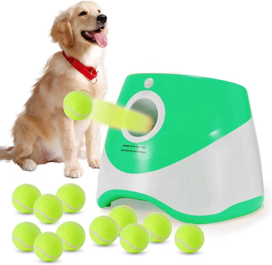 Automatic Dog Ball Launcher, with 12 Tennis Ball 3 Adjustable Distances Settings, Rechargeable Ball Laucher for Dogs,Interacive Dog Toys Indoor Outdoor Thrower Machine Perfect for Small Dogs