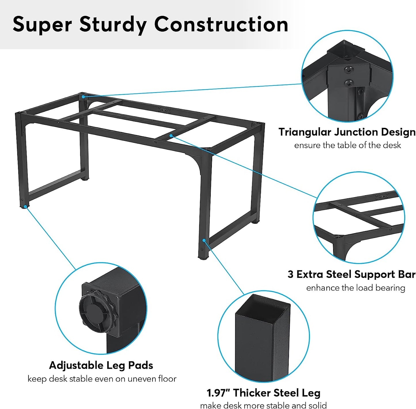 Modern Computer Desk, 63 X 31.5 Inch Large Office Desk Computer Table Study Writing Desk Workstation for Home Office, Vintage Black Metal Frame