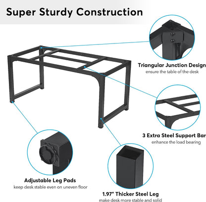 Modern Computer Desk, 63 X 31.5 Inch Large Office Desk Computer Table Study Writing Desk Workstation for Home Office, Vintage Black Metal Frame