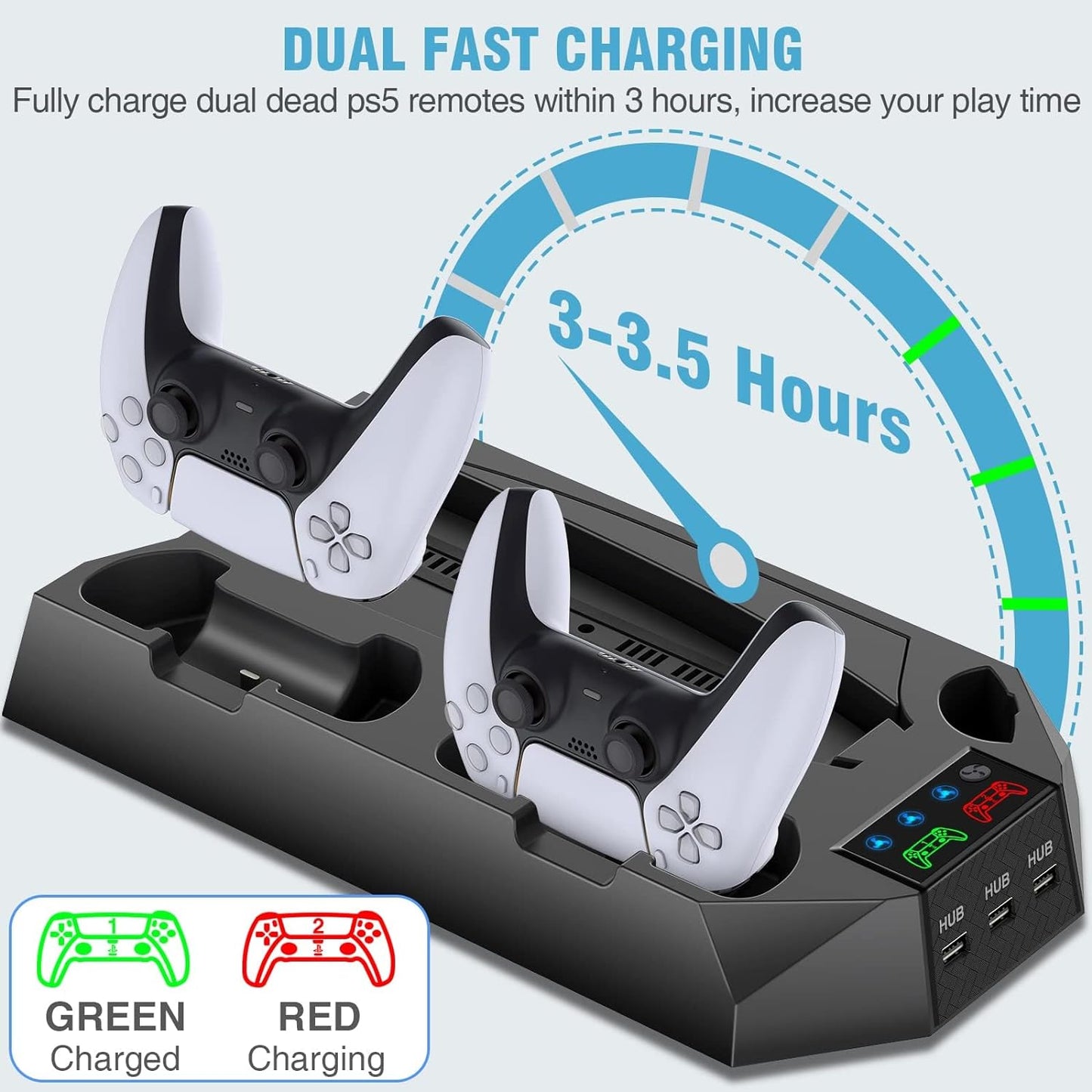 PS5 Stand with Cooling Station and Dual Controller Charging Station for PS5 Digital Edition, PS5 Disc Version, PS5 Cooling Fan with 3 Adjustable Fan Speeds Black (Not Fit 2023 PS5 Slim Disc&Digital)