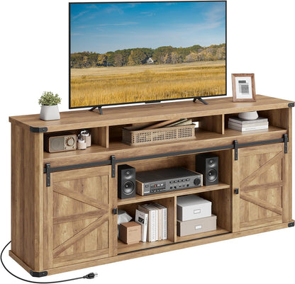 TV Stand for Tvs up to 75 Inches, Farmhouse Entertainment Center with Sliding Barn Doors, TV Console Table for Living Room, Honey Brown ULTV323K41