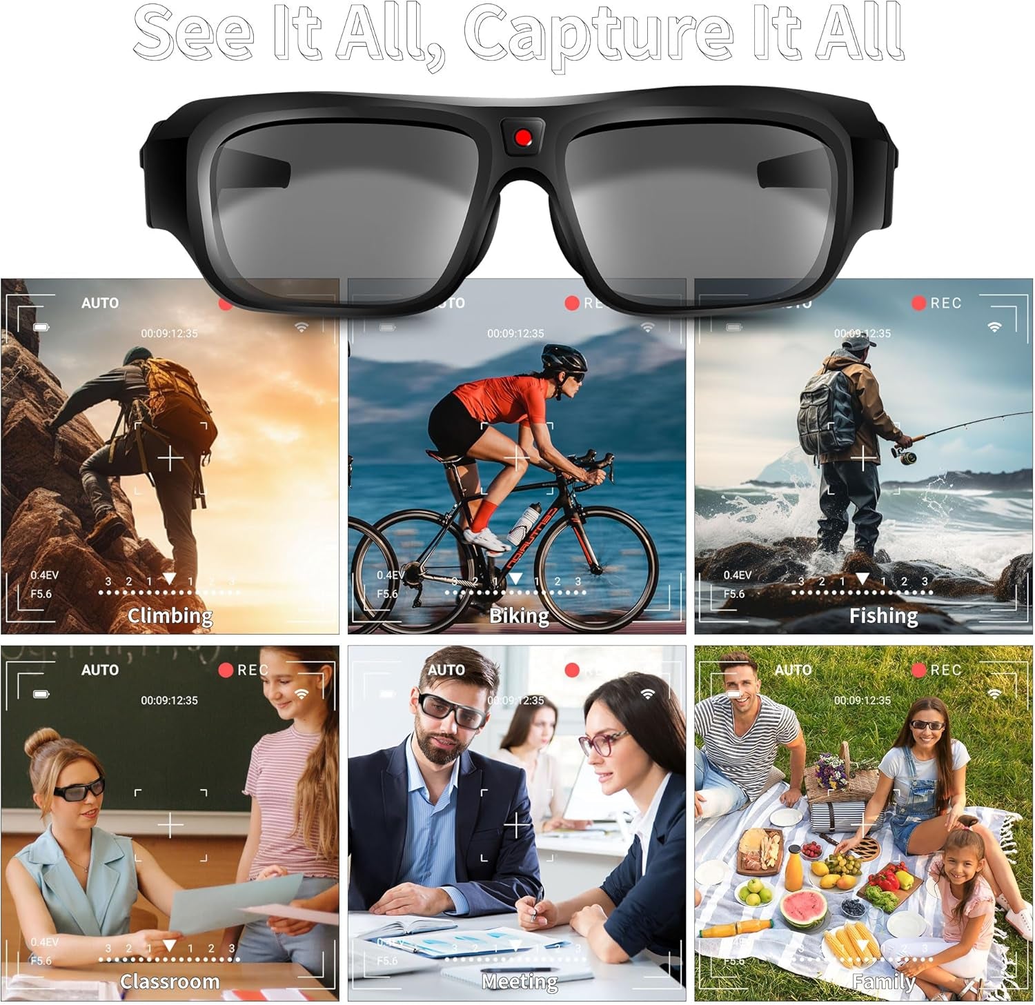 Superior 4K 2160P Camera Glasses, Upgrade Camera Video Glasses, Video Camera Sunglasses, Smart Video Sunglasses with UV Protection for Outdoor Sports, Cycling