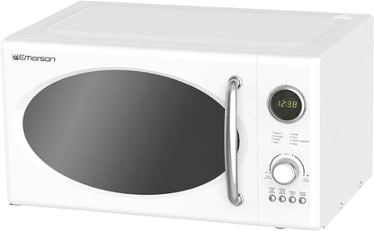 MWRG0901W Retro Compact Countertop 800W Microwave Oven with 1,000W Grill Function, LED Display 5 Power Levels, 8 Auto Menus, Glass Turntable and Child Safe Lock, 0.9 Cu. Ft, White