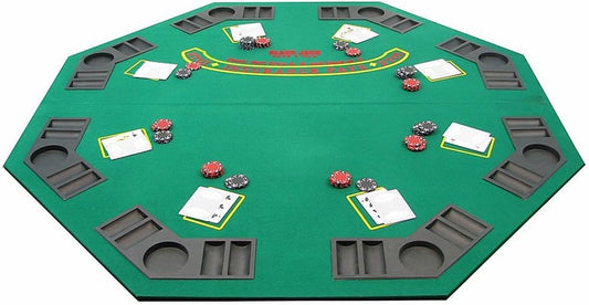 Folding Poker Table Top – 48-Inch Solid Wood Topper – Space for 8 Players – Blackjack Table with Built-In Cupholders and Chip Trays by