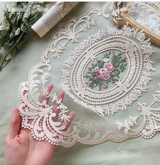 2Pack Retro Lace Placemats, French Crochet Doilies, Handmade Embroidered Table Mats, 12X16-In Beige Place Mats Cup Mat