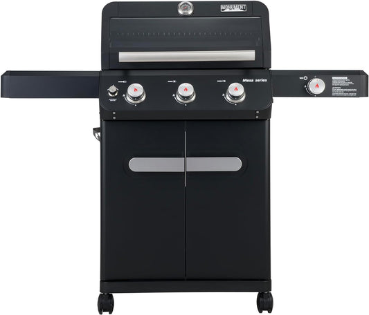 Outdoor Barbecue Stainless Steel 3 Burner Propane Gas Grill, 48,000 BTU Patio Garden Grill with Side Burner and LED Controls, Mesa325, Black
