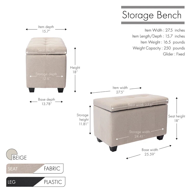 Bacca Fabric Upholstered Storage Bench