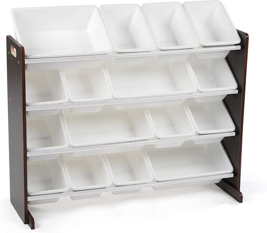 Extra-Large Toy Organizer, 16 Storage Bins, Espresso/White, 15.5D X 42W X 17.7H In