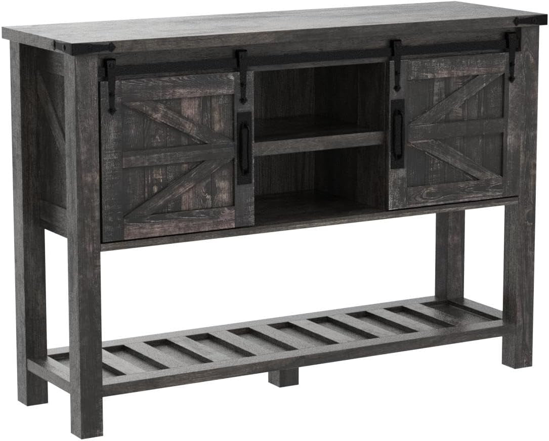 Entryway Table with Sliding Barn Doors, 46" Farmhouse Console Table with Storage Shelf, Rustic Sofa Table behind Couch, Entry Table for Hallway, Entry Way, Living Room, Foyer, Dark Rustic Oak