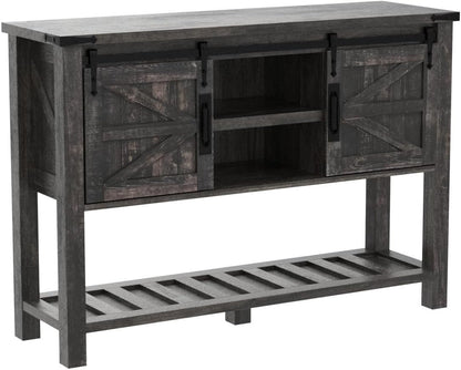 Entryway Table with Sliding Barn Doors, 46" Farmhouse Console Table with Storage Shelf, Rustic Sofa Table behind Couch, Entry Table for Hallway, Entry Way, Living Room, Foyer, Dark Rustic Oak