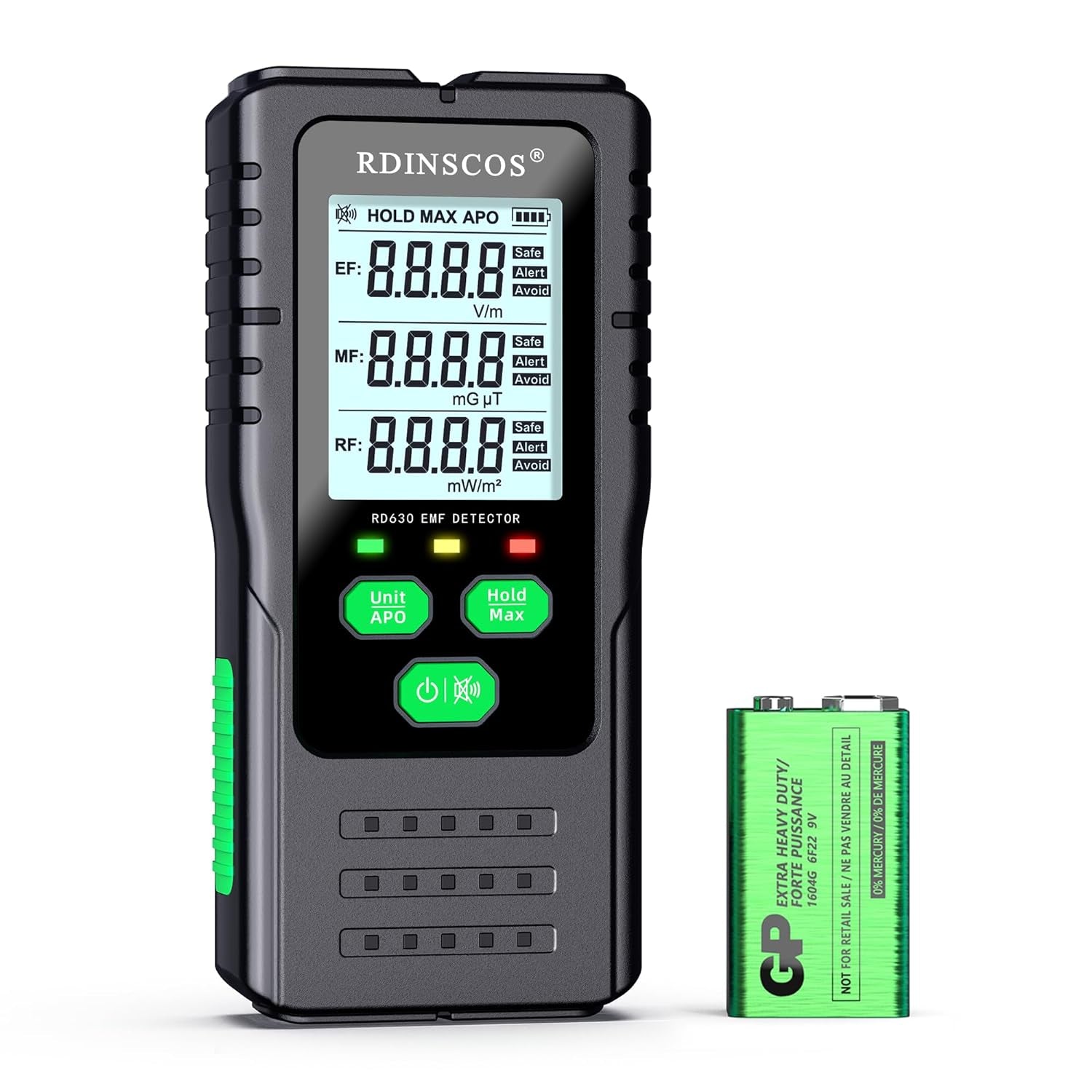 EMF Meter, 3 In1 Electromagnetic Electric Magnetic Radio Frequency Field Detector Hand-Held Digital LCD EMF Detector, Great Tester for Home EMF Inspections, Office, Outdoor with a 9V Battery (RD630)