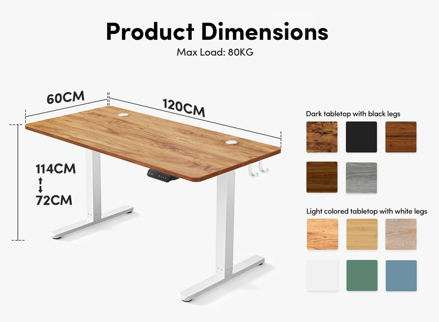 Electric Standing Desk, 48 X 24 Inches Height Adjustable Stand up Desk, Sit Stand Home Office Desk, Computer Desk, Light Rustic