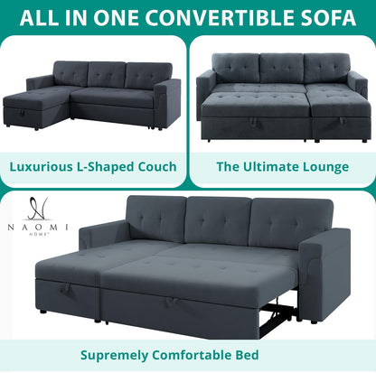 Transform Any Space: Sleeper Sectional Sofa with Convertible Sofa Bed & Inviting Chaise. Find Tranquil Comfort with Stress-Relieving Design & Durable Cushions - Dark Gray/Velvet